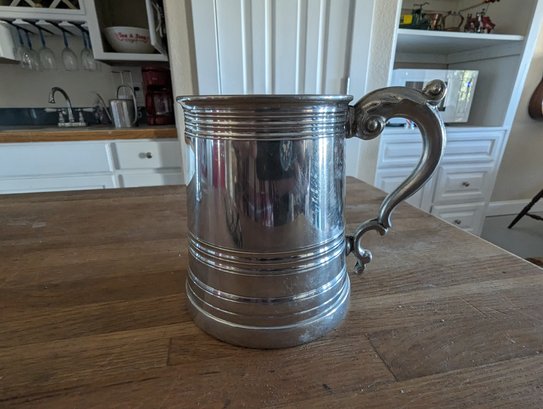 Sheffield - ENGLISH PEWTER Beer Stein Mug FANCY HANDLE - See Through Bottom - Made In England