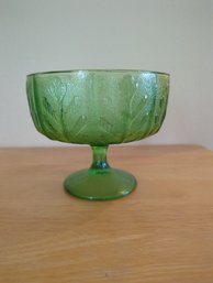 Vintage Green Glass Footed Planter