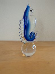 Stunning, Clear And Cobalt Glass Seahorse - 7 In Tall