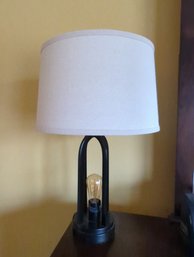 Modern Black Double Bulb Lamp With Cream Colored Shade