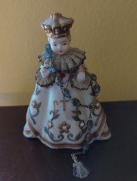 Lefton China- Infant Of Prague Porcelain Figurine With A Vintage Rosary Beads