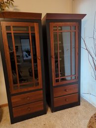 Two Large Black And Brown Wood Cabinets - 24 In Wide By 20 In Deep By 66 In Tall