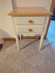 Ethan Allen Cream And Oak Side Table With Two Drawers- 18 Inches Wide By 15 In Deep By 25 In Tall- Two Of Two