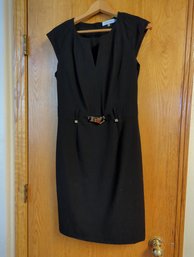 Calvin Klein Little Black Dress With Gold Buckle Detail And V-neck- Matching Shrug Included- Size 6