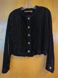 Vintage '90s Black Velour Crop Top / Jacket With Sterling Silver Buttons