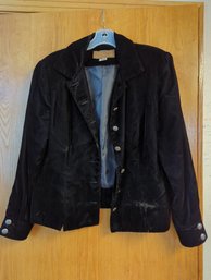 So Vintage 90s Black Velour Crop Lapel Jacket With Silver Buttons  Size Medium