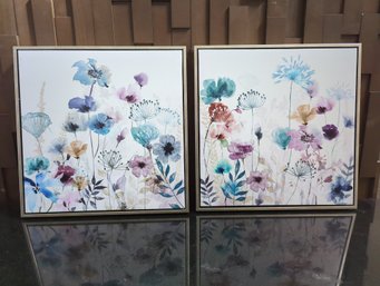 Pair Of Matching Decorative Floral Art Prints - Both Are 17 In Square