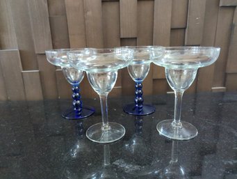 Margarita Party! 4 Glass Margarita Stems - Two Clear And Two Blue
