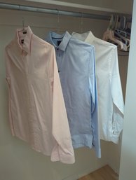 Three Men's Dress Shirts. Recently Dry Cleaned, White, Pink And Light Blue