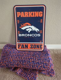 Broncos Fan Zone Plastic Sign And Broncos Colors Throw Blanket