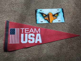 Team USA Olympic Banner Flag And Eagle License Plate