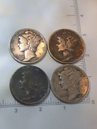 Four-Piece Lot Of Mercury Dimes 1929 1942 1944 1941