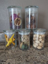 Five Piece Storage Jars With Decorative Dried Elements - 6 In Tall