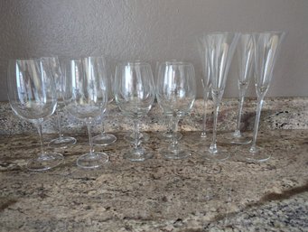 12 Pieces Of Crystal Bar Wear - Four Champagne Flutes, Four Large 9  In Tall, 4 Crystal Wine Glasses 8.5 In