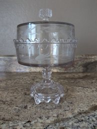 Large EAPG Covered Glass Compote  - APPLIED BANDS Aka Batesville,  King, Son & Company 1887