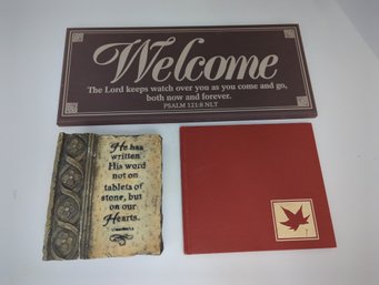 Two Religious Themed Decor Plaques - And Inspirational Book