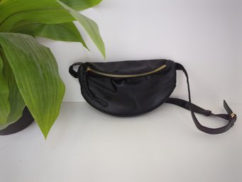 Black Leather Feel  Cross Body Purse With Gold Accents