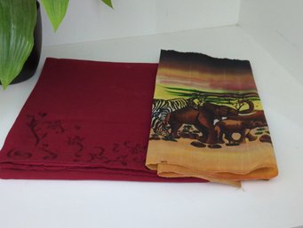 Animal Print Fabric Measures 36 X 20, Red Embroidered Table Runner Measures 68x16