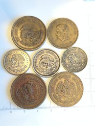 Seven Mexican Coins From The 1930s Through 1950s