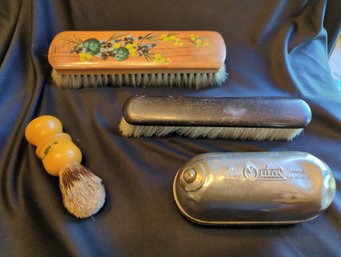 Antique Grooming Brushes - Mutax Dry Clean Brush, 2 Antique Wooden Brushes And Celluloid Shaving Brush