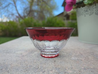 Beautiful Ruby Glass Hand Cut To Clear Crystal Bowl - Made In Hungary