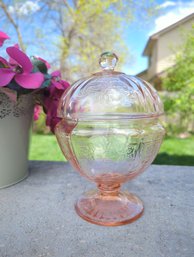2 Pieces Pink Depression Glass - Princess Pattern Candy Dish -bottom Only- And Madrid Butter Dish -top Only