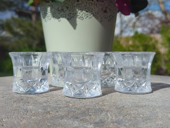 Five Heavy Glass Candlestick Holders- 2.5 In Tall And 2.5 In Diameter