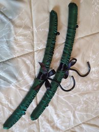 Two Decorative Green And Black Silk Wrapped Hangers