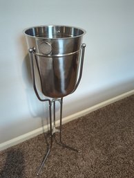 Standing Stainless Steel Ice Bucket And Stand - 32 In. Tall And 9 In In Diameter