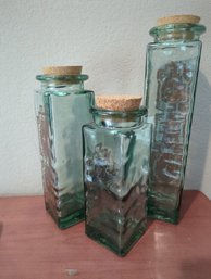 Three Tall Decorative Cork Glass Vessels -12, 10, 9 In Tall