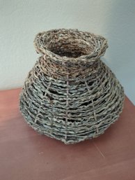 Primitive Woven Stick Decor Basket-8 In Tall By 10 In Wide Filled With Gold Pine Cones