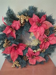 20-In Christmas Wreath With Poinsettias And Gold Berries