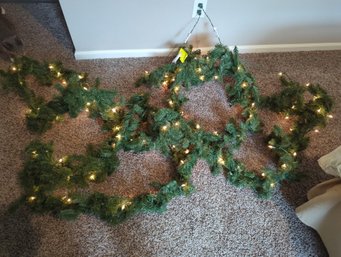 Two Pieces Of Lighted Christmas Greenery Decor  - Each One Is 17 Ft Long