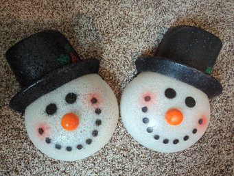 Two-Piece 11-in Tall Flexible Plastic Snowman Heads- Set One Of Two