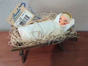 Vintage Annalee 7-in Baby Jesus In A Manger Christmas Ornament Decor