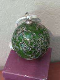 Stunning Metal Cage And Green Enamel 3-in Hanging Christmas  Bulb