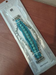New In Package Turquoise And Silver Bead Watch Band