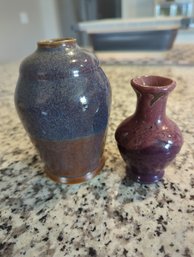 Two Small Blue And Purple Pottery Vessels  5 In And 4 In Tall