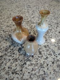 Three Cream And Tan Decorative Pottery Vessels- 5.5, 5, 3.5 In Tall