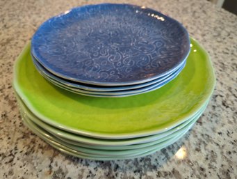 15 Pcs  Colorful Melamine Dishware - 8 -11' Lime Green And 7 - 9' Blue Plates