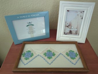 Blue And White Decorative Frame Set Including 12x7 Antique Embroidery, Blue, 5x7, White 4x6 Frames