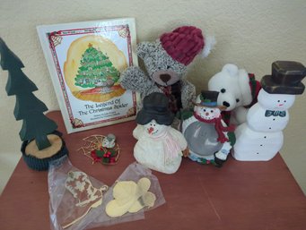 Small Lot Of Christmas Decor Including 6-in, Teddy Bears, The Christmas Spider Snowmen And Others