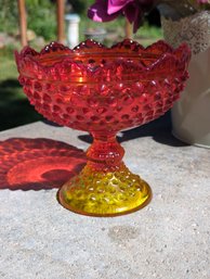 Fenton Amberina Hobnail Footed Compote  5.5 In Tall And 6 In Wide