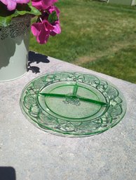 Uranium Federal Glass Divided Relish Plate In Rosemary Pattern- 9.5 In Wide