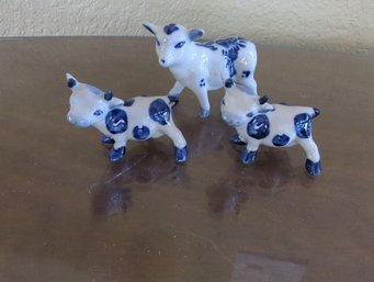 3. Delft Blue Miniature Cows- 2 Are 2' One Is 2.5'