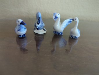Four-Piece Delft Blue Mini Birds Stash Two Geese A Duck And A Chicken- Most Are 1 In To 1 And 1/2 In