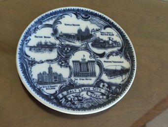 Wheelock Flow Blue Salt Lake City Commemorative Plate- Made In England - JE Kenyon Curio Company