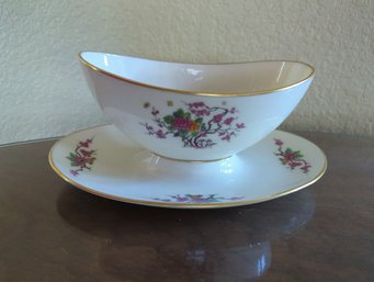 Lenox Porcelain Ming Coupe Gravy Bowl- 9 In Long By 5 In Wide