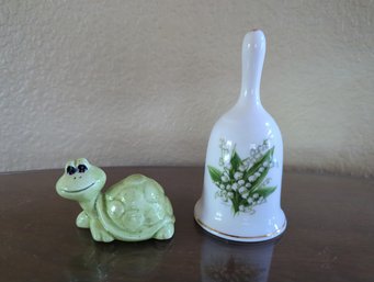 Lily Of The Valley Porcelain, Bow And 3-in Porcelain Turtle