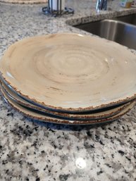 Three-Piece 9' Ecru And Blue Large Pottery Plates